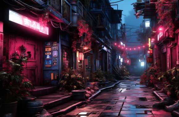 Neon-Lit Alleyway Street