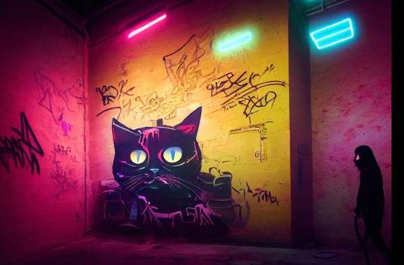 Neon cat graffiti