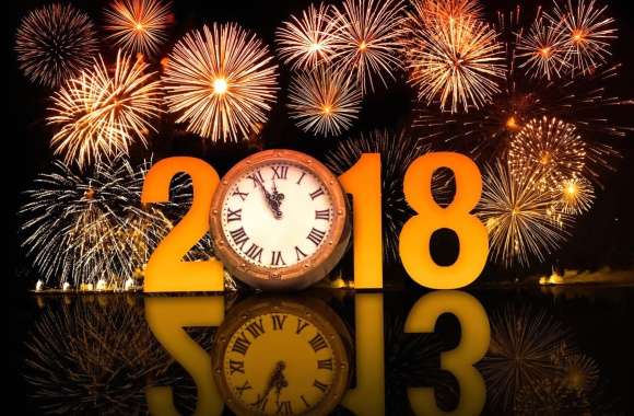 New Year 2018 Fireworks Clock