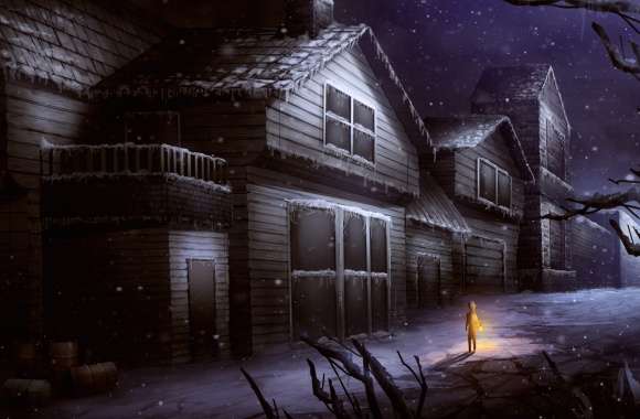 Night Alone House Winter Fantasy Dark