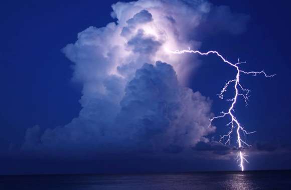 Night Lightning Strikes Over the Sea