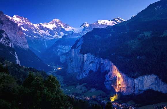 Night Mountain Valley Switzerland Photography Landscape wallpapers hd quality