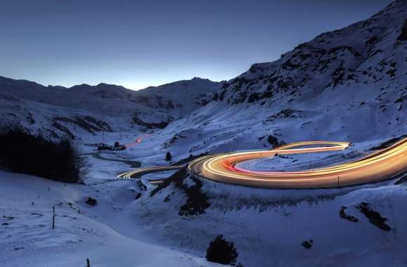 Night Snow Winter Road Landscape Nature Photography Time Lapse