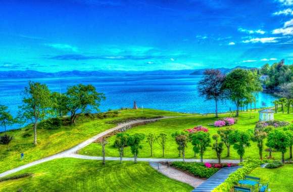 Ocean Gazebo Flower Green Park Spring Photography HDR wallpapers hd quality