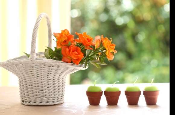 Orange Flower Bouquet Candle Bokeh Flower Basket Photography Still Life wallpapers hd quality