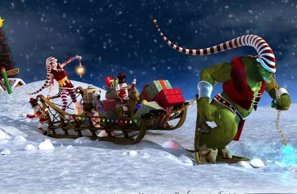 Orc Toy Santa Hat Sleigh Holiday Christmas