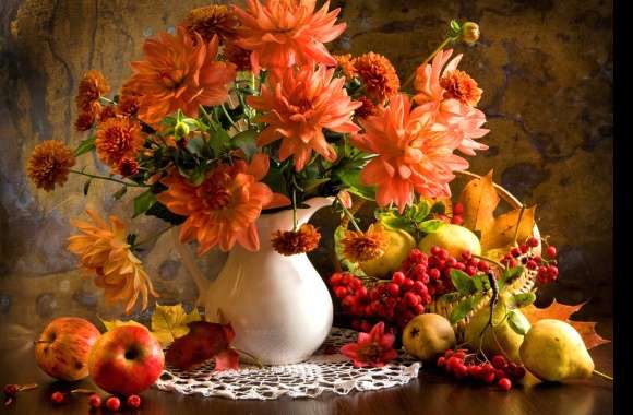 Peach Flower Leaf Berry Fruit Vase Flower Fall Photography Still Life