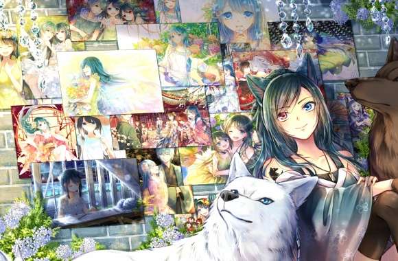 Photography Clock Red Eyes Blue Eyes Wolf Animal Ears Heterochromia Anime Original