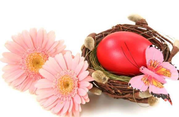 Pink Flower Easter Egg Nest Gerbera Flower Holiday Easter