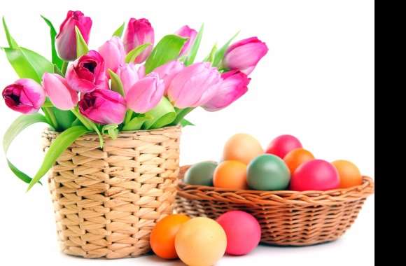 Pink Flower Tulip Basket Easter Egg Holiday Easter