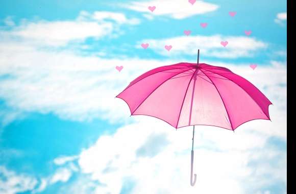 Pink Umbrella in a Blue Sky with Hearts wallpapers hd quality