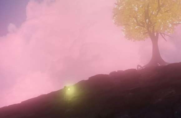 pinky cloudy and huge tree with glowing leaves made in blender wallpapers hd quality
