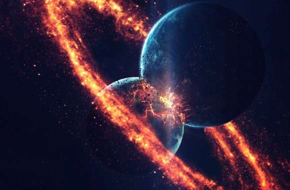 Planet Collision HD Sci-Fi Space Wallpaper