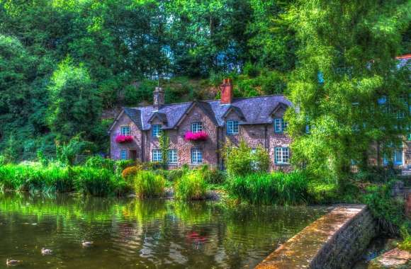 Pond Green Tree Brick England House Man Made Photography HDR