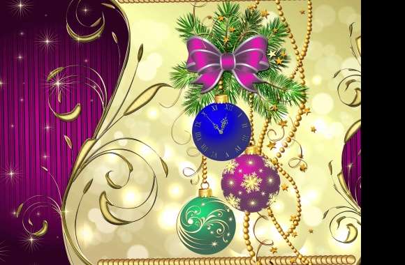 Purple Gold Clock Christmas Ornaments Holiday New Year wallpapers hd quality