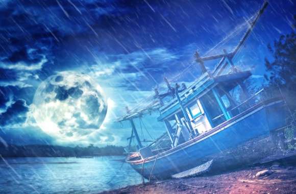 Rain Ship Artistic Moon