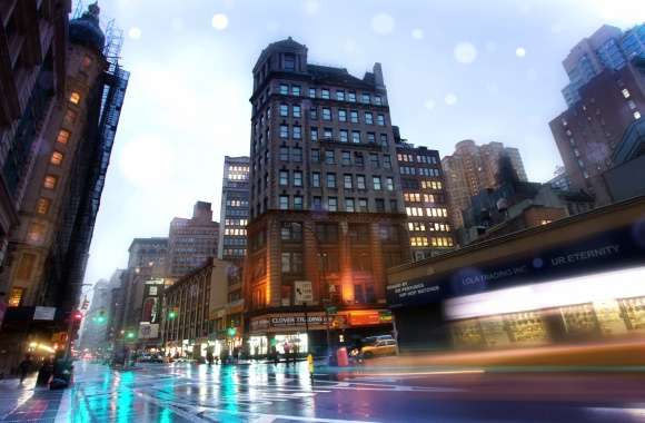 Rainy Cityscape A Stunning