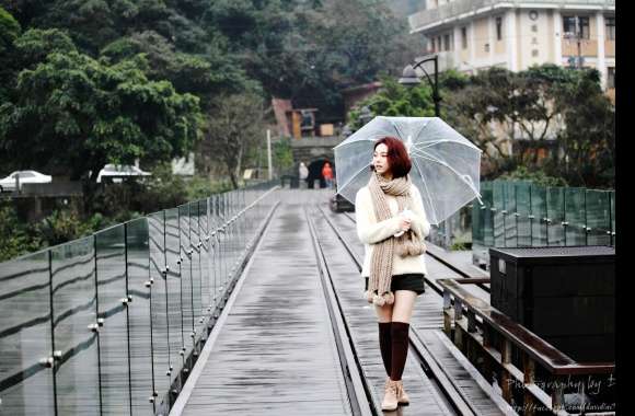 Rainy Stroll HD Taiwanese Model Wallpaper