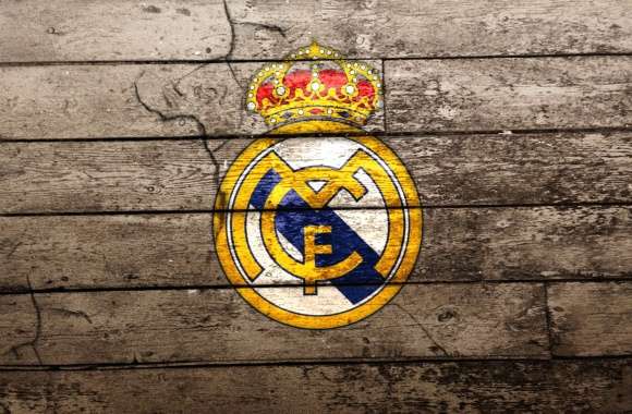 Real Madrid Emblem - Rustic Wooden Texture Background