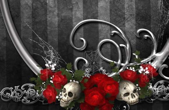 Red Flower Design Rose Skull Dark Gothic wallpapers hd quality