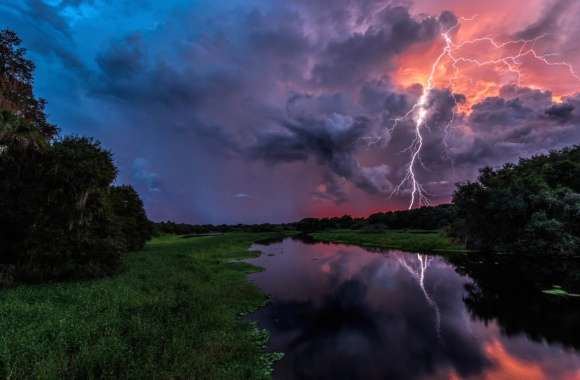 Reflection Nature River Cloud Storm Dark Lightning Sky