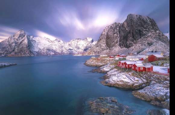 Reine Snow Winter Mountain Lake Norway House Town Photography Lofoten