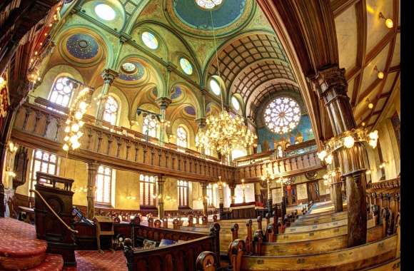 Religious Church Chandelier Synagogue USA New York Photography Fisheye