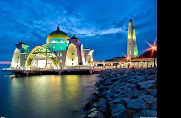 Religious Malacca Straits Mosque Wallpaper wallpapers hd quality