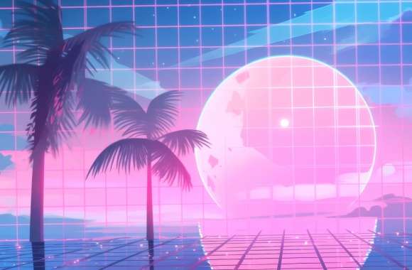 Retro Wave Moonrise Vaporwave Aesthetic