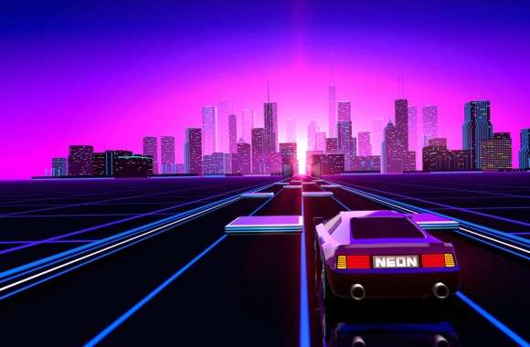 Retro Wave Neon City Road -