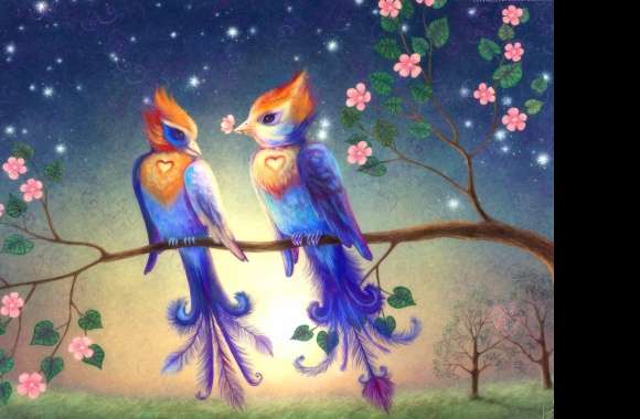 Romantic Birds in Love -