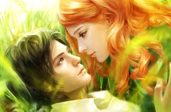 Romantic Redhead Embrace - HD Artistic Love Wallpaper