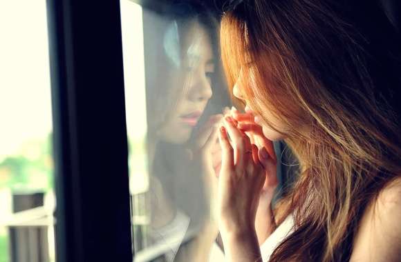 Romantic Reflection - Asian Woman in Sad Mood