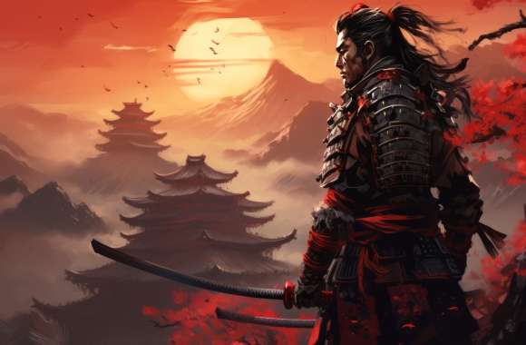 Samurai Warrior Sunset - HD Desktop Wallpaper