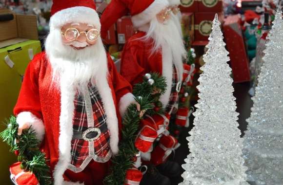 Santa Claus Decorations For Sale In A Shop
