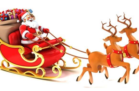 Santa Claus White 3D Gift Sleigh Reindeer Santa Holiday Christmas wallpapers hd quality