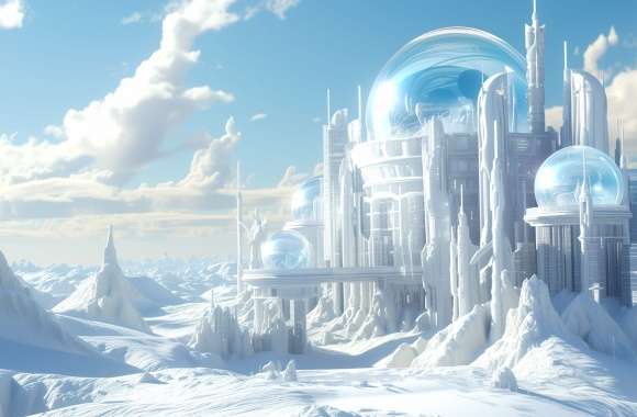 Sci-Fi Snow Castle Futuristic Fantasy Wallpaper HD wallpapers hd quality