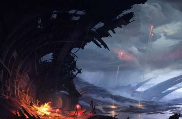 Sci-Fi Wreckage Fire wallpapers hd quality