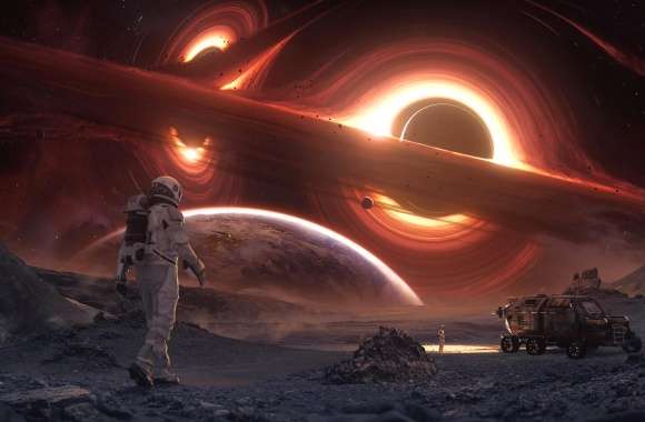 Sci Fi Astronaut Black Hole Planetscape wallpapers hd quality