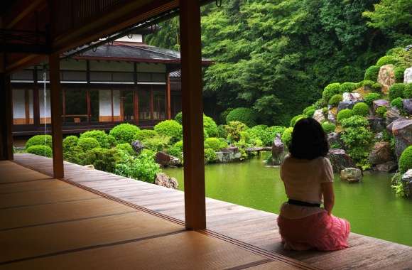 Serene Asian Garden Woman