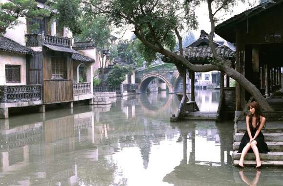 Serene Asian Village Woman