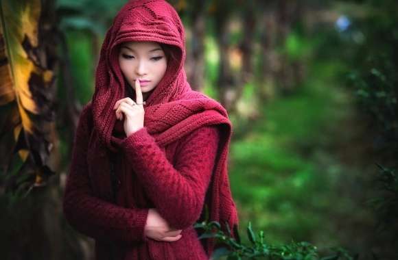 Serene Asian Woman in Red -