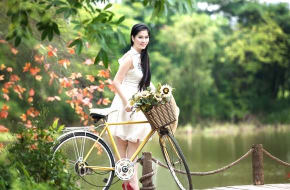 Serene Asian Woman with Bicycle -