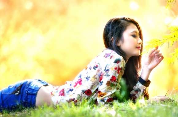 Serene Autumn Asian Woman in Nature -