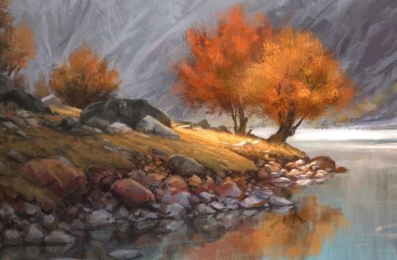 Serene Autumn Bliss of Mountain River Landscape