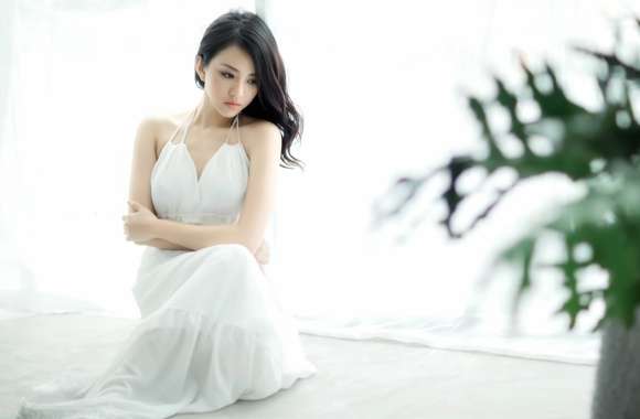 Serene Brunette in White Dress - wallpapers hd quality