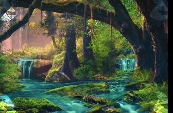 Serene Forest Waterfall - Artistic