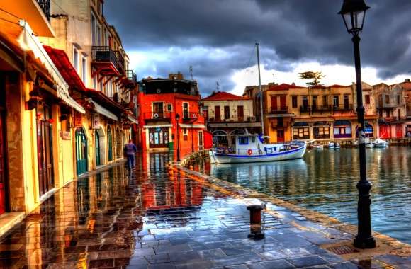 Serene Rainy Harbor -