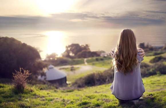 Serene Sunset - Woman Rear View