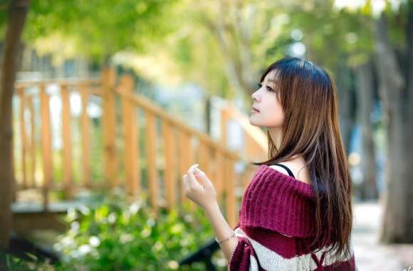 Serene Taiwanese Woman in Nature -